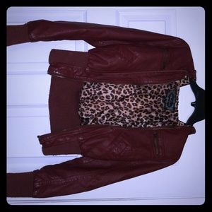 Red Leather/Cheetah Print Jacket